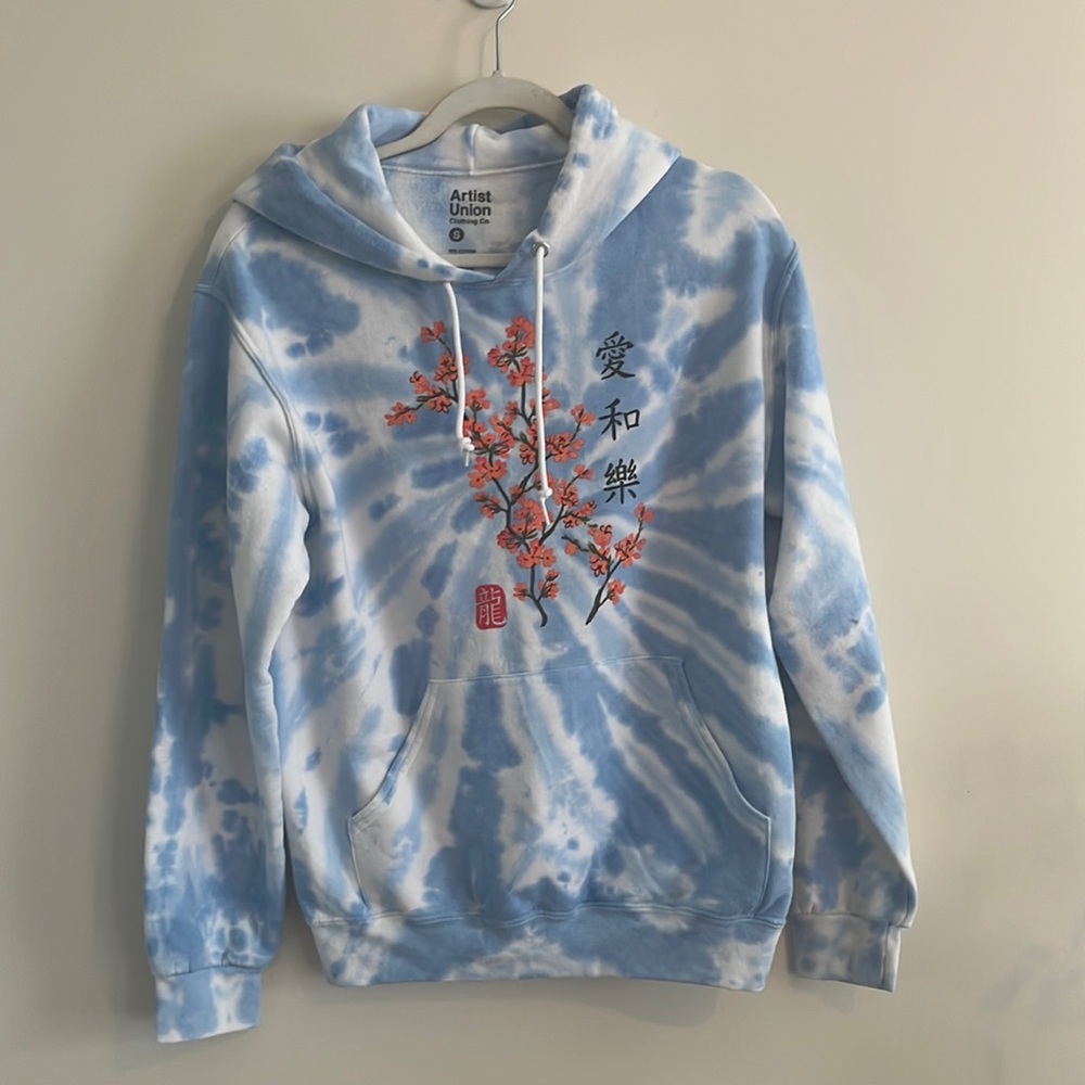 Artist Union Clothing Co Tie Dye Japanese Floral‎ Hooded Sweatshirt Streetwear S